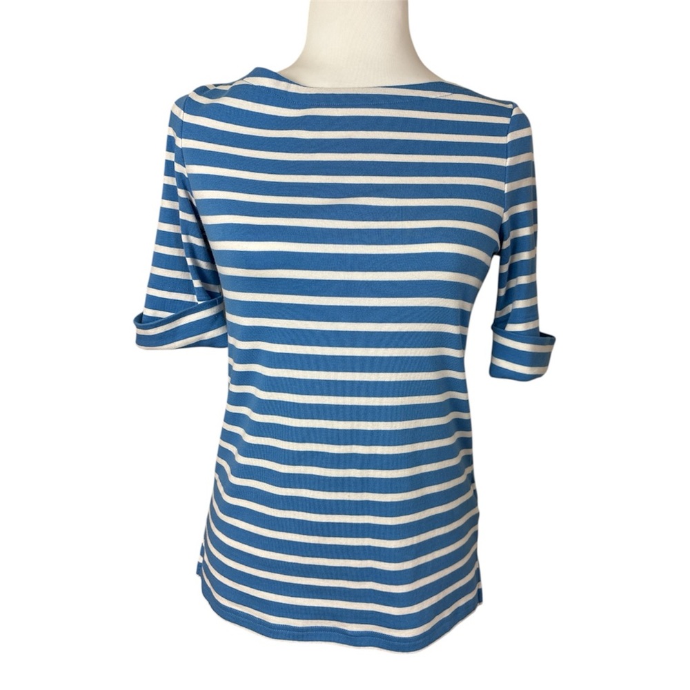 Lauren Ralph Lauren blue and white Striped Stretch Cotton Boatneck Top M - Picture 4 of 15